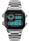 PASOY Mens Digital MultiFunction Watches 2 Time Alarm Stopwatch Countdown Backlight Waterproof Watch Silver