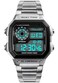 PASOY Mens Digital MultiFunction Watches 2 Time Alarm Stopwatch Countdown Backlight Waterproof Watch Silver