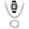 Techno Pave Mens Iced Out 41mm Tonneau Shape Watch Cuban Set Numeral Dial Silver Black