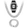 Techno Pave Mens Iced Out 41mm Tonneau Shape Watch Cuban Set Numeral Dial Silver Black