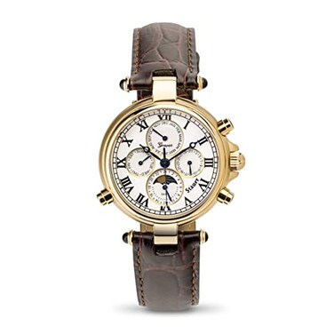 Stauer Gold Finished Graves 33 Wristwatch Automatic Watch for Men with 39mm Gold Finished Casing Moon Phase Watch with Brown Leather Band