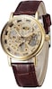 SEWOR Mens Mechanical Skeleton Transparent Vintage Style Leather Wrist Watch