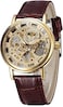 SEWOR Mens Mechanical Skeleton Transparent Vintage Style Leather Wrist Watch