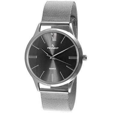 Peugeot Mens Slim Case Stainless Steel Mesh Dress Watch Black