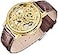 Whodoit Transparent Gold Case Casual Design Brown Leather Strap Mens Watch Mechanical Skeleton Leather Watches for Men