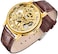 Whodoit Transparent Gold Case Casual Design Brown Leather Strap Mens Watch Mechanical Skeleton Leather Watches for Men