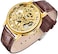 Whodoit Transparent Gold Case Casual Design Brown Leather Strap Mens Watch Mechanical Skeleton Leather Watches for Men