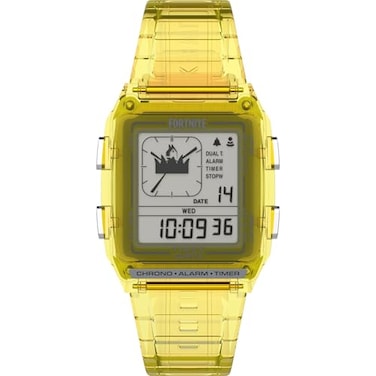 Timex Mens Q LCA x Fortnite 35mm Watch Yellow Strap Digital Dial Yellow Case