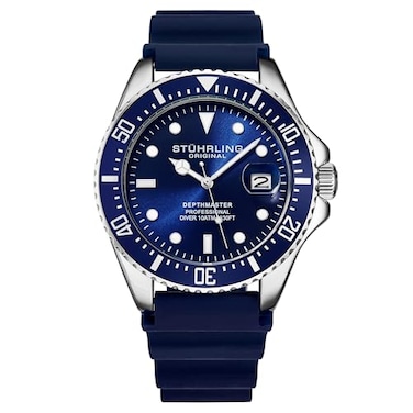 Stuhrling Original Mens Watch Dive Watch Silver 42 MM Case with Screw Down Crown Rubber Strap Water Resistant to 330 FT