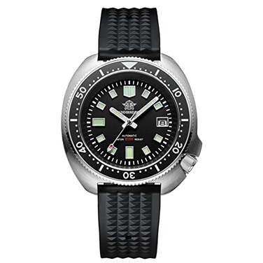 ADDIESDIVE Automatic Dive Watch for Men with Waffle Soft Rubber Diving Band Black Dial Waterproof 200 M