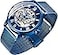 Dentily Mens Skeleton Watch Classic Roman Numeral Steampunk Mechanical Watch HandWind Mens Watches Blue