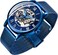Dentily Mens Skeleton Watch Classic Roman Numeral Steampunk Mechanical Watch HandWind Mens Watches Blue