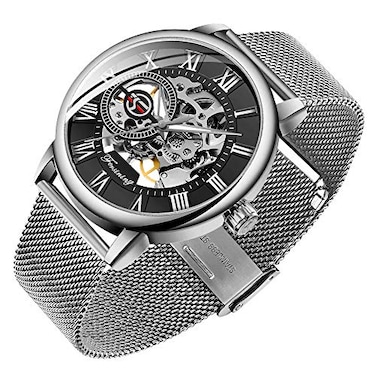Dentily Mens Mechanical Watches Classic Roman Numeral Steampunk Watch HandWind Skeleton Watches for Men