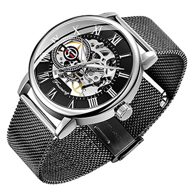 Dentily Mens Mechanical HandWind Watches Classic Roman Numeral Skeleton Watch for Men