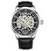 Stuhrling Original Mens WatchAutomatic Skeleton Dial Black Leather Watch Strap Mechanical Watch Silver Executive Black
