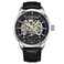 Stuhrling Original Mens WatchAutomatic Skeleton Dial Black Leather Watch Strap Mechanical Watch Silver Executive Black