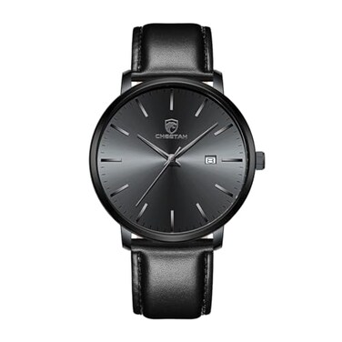 CHEETAH Minimalist Waterproof Quartz Watches for Men with Leather Strap in Black Auto Date