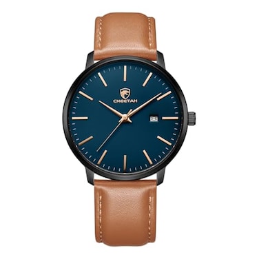 CHEETAH Minimalist Waterproof Quartz Watches for Men with Black Case Leather Strap Auto Date