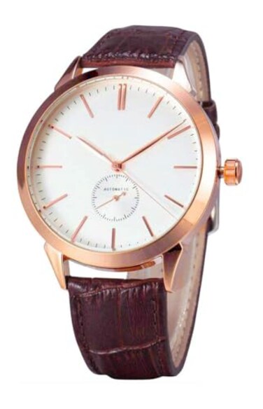 CARLIEN Rose Gold Case Automatic Simple Dial Leather Strap Business Mechanical Watch for Men Rose Gold
