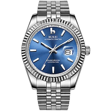 BUREI Mens Automatic Mechanical Watch Luxury Business Waterproof Stainless Steel Watches for Men SelfWinding