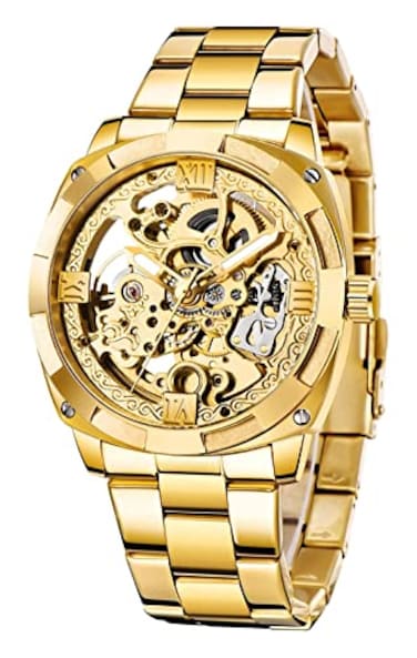 Tiong Mechanical Mens Watch Stainless Steel Skeleton Automatic Watch Waterproof Watches for Men