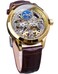 FORSINING Mens Skeleton Moon Phase Watch Mechanical SelfWind Tourbillon Dual Time Zone Watches Automatic Luxury Leather Strap Large Dial Wristwatch Gold