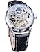FORSINING Mens Skeleton Moon Phase Watch Mechanical SelfWind Tourbillon Dual Time Zone Watches Automatic Luxury Leather Strap Large Dial Wristwatch White