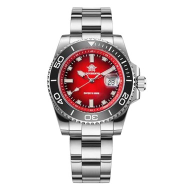ADDIESDIVE 41 MM Mens Wrist Watch Quartz Diver Watch for Men Easy to Read Dial 200 M Waterproof BGW9 Luminous Analog Red Gradient Dial