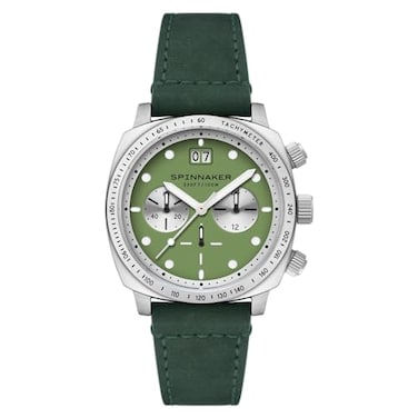 Spinnaker Mens 42mm Hull Chronograph Napier Green Watch with Leather Strap SP506809