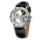 FORSINING Mens Unique Design Luxury Automatic Movt Popular Style Genuine Leather Strap Skeleton Watch Black and White