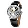 FORSINING Mens Unique Design Luxury Automatic Movt Popular Style Genuine Leather Strap Skeleton Watch Black and White
