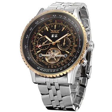 FORSINING Mens Self Winding Waterproof Automatic Stainless Steel Skeleton Tourbillon Calendar Wrist Watch