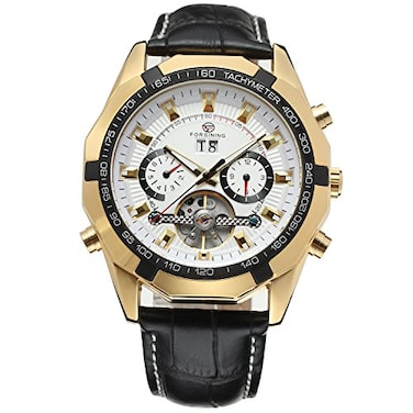Forsining Mens Self Winding Original Automatic Tourbillion Calendar Leather Strap Wrist Watch FSG340M3T6