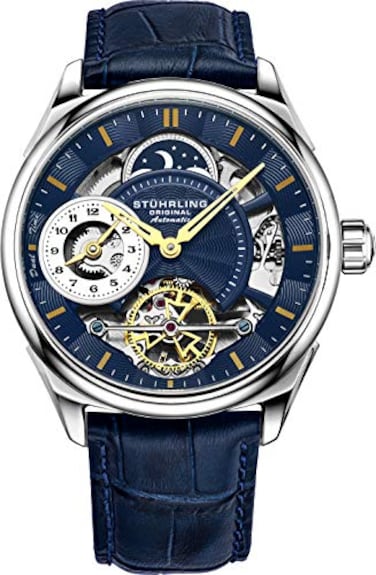 Stuhrling Original Stuhrling Mens Automatic Dress Watch Stainless Steel with Automatic Skeleton with Duel Time AMPM Indicator