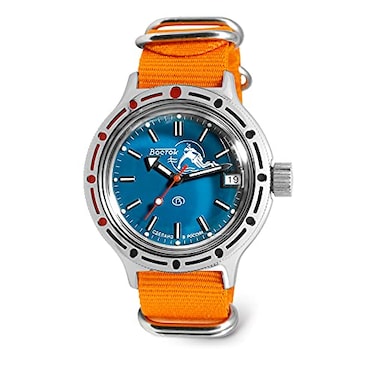 VOSTOK Amphibia 420059 Scuba Dude Automatic SelfWinding Diver Wrist Watch Orange Strap