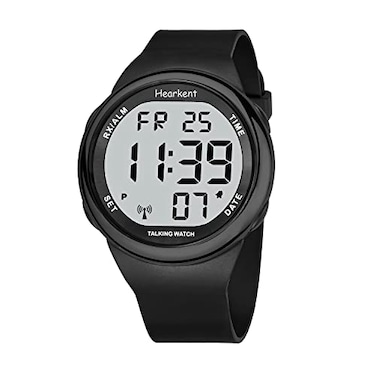 Hearkent Atomic Talking Watch Sets Itself for Visually impaired or Seniors LCD Big Number EasytoRead Talking Watch for Elderly All Black