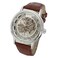 SEWOR Mens Mechanical Skeleton Transparent Vintage Style Leather Wrist Watch