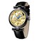CARLIEN Skeleton Automatic Steampunk Watches GoldTone Luminous Hands Leather Strap WristWatch Black
