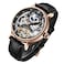 IK COLOURING Mens Luxury Skeleton Automatic Mechanical Wrist Watches Leather Moon Phrase Luminous Hands SelfWind Watch Gold