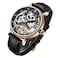 IK COLOURING Mens Luxury Skeleton Automatic Mechanical Wrist Watches Leather Moon Phrase Luminous Hands SelfWind Watch Gold