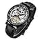 IK COLOURING Mens Luxury Skeleton Automatic Mechanical Wrist Watches Leather Moon Phrase Luminous Hands SelfWind Watch