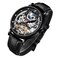 IK COLOURING Mens Luxury Skeleton Automatic Mechanical Wrist Watches Leather Moon Phrase Luminous Hands SelfWind Watch