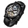 IK COLOURING Mens Luxury Skeleton Automatic Mechanical Wrist Watches Leather Moon Phrase Luminous Hands SelfWind Watch