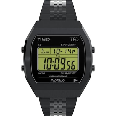 Timex Mens T80 36mm Watch Black Band Digital Dial Stainless Steel Case