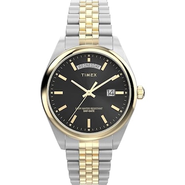 Timex Mens Legacy 41mm Watch TwoTone Bracelet Black Dial TwoTone Case