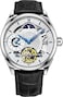 Stuhrling Original Stuhrling Mens Automatic Dress Watch Stainless Steel with Automatic Skeleton Mechanical Movement Duel Time SubDial and AMPM Indicator and Alligator Embossed Leather Strap