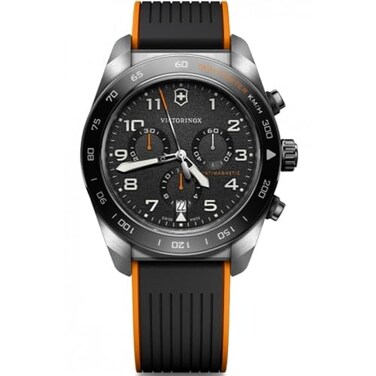 Victorinox Swiss Army Chronograph Black Dial Black and Orange Rubber Strap Watch 42mm 242050