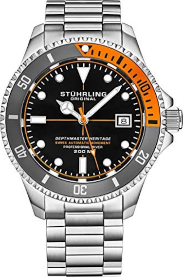 Stuhrling Original Mens Stainless Steel Dive Watch with Adjustable Stainless Steel Bracelet Silver Gray