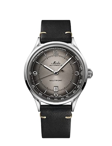 MIDO Multifort Patrimony Swiss Automatic Watch for Men Anthracite Dial Case 40mm Stainless Steel Black Leather Strap M0404071606000