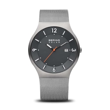 Bering Mens Solar Watch 40 mm StainlessSteel Case and Dial Milanese Strap Sapphire Crystal 5 ATM 14440 GreySilver 40 14440077